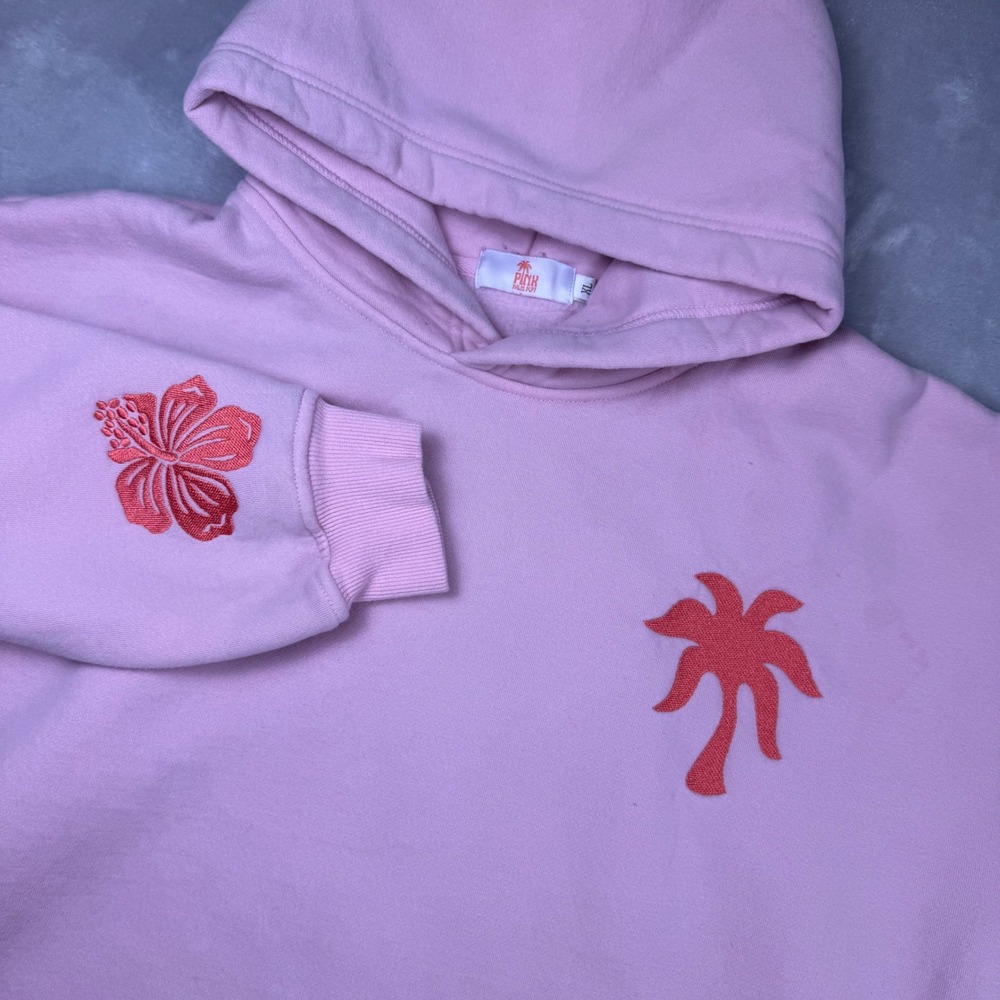 Pink Palm & Hibiscus Embroidered Hoodie